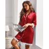 imageEkouaer Satin Nightgowns for Women Button Down Sleepshirt 34 Sleeve Nightshirts Boyfriend SleepwearRed
