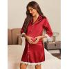 imageEkouaer Satin Nightgowns for Women Button Down Sleepshirt 34 Sleeve Nightshirts Boyfriend SleepwearRed