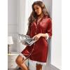 imageEkouaer Satin Nightgowns for Women Button Down Sleepshirt 34 Sleeve Nightshirts Boyfriend SleepwearWine Red