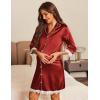 imageEkouaer Satin Nightgowns for Women Button Down Sleepshirt 34 Sleeve Nightshirts Boyfriend SleepwearWine Red