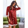imageEkouaer Satin Nightgowns for Women Button Down Sleepshirt 34 Sleeve Nightshirts Boyfriend SleepwearWine Red