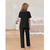 imageEkouaer Women Pajamas Set Button Down Notch Collar Soft Short Sleeve Pjs Set with Long Pant Set Lounge SetBlack