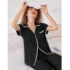 imageEkouaer Women Pajamas Set Button Down Notch Collar Soft Short Sleeve Pjs Set with Long Pant Set Lounge SetBlack
