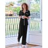 imageEkouaer Women Pajamas Set Button Down Notch Collar Soft Short Sleeve Pjs Set with Long Pant Set Lounge SetBlack