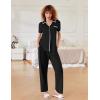 imageEkouaer Women Pajamas Set Button Down Notch Collar Soft Short Sleeve Pjs Set with Long Pant Set Lounge SetBlack