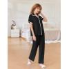imageEkouaer Women Pajamas Set Button Down Notch Collar Soft Short Sleeve Pjs Set with Long Pant Set Lounge SetBlack