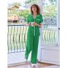 imageEkouaer Women Pajamas Set Button Down Notch Collar Soft Short Sleeve Pjs Set with Long Pant Set Lounge SetBright Green