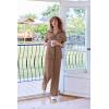 imageEkouaer Women Pajamas Set Button Down Notch Collar Soft Short Sleeve Pjs Set with Long Pant Set Lounge SetBrown