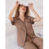 imageEkouaer Women Pajamas Set Button Down Notch Collar Soft Short Sleeve Pjs Set with Long Pant Set Lounge SetBrown