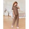 imageEkouaer Women Pajamas Set Button Down Notch Collar Soft Short Sleeve Pjs Set with Long Pant Set Lounge SetBrown