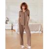 imageEkouaer Women Pajamas Set Button Down Notch Collar Soft Short Sleeve Pjs Set with Long Pant Set Lounge SetBrown