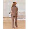 imageEkouaer Women Pajamas Set Button Down Notch Collar Soft Short Sleeve Pjs Set with Long Pant Set Lounge SetBrown