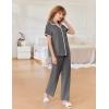 imageEkouaer Women Pajamas Set Button Down Notch Collar Soft Short Sleeve Pjs Set with Long Pant Set Lounge SetDark Gray