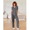 imageEkouaer Women Pajamas Set Button Down Notch Collar Soft Short Sleeve Pjs Set with Long Pant Set Lounge SetDark Gray