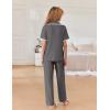 imageEkouaer Women Pajamas Set Button Down Notch Collar Soft Short Sleeve Pjs Set with Long Pant Set Lounge SetDark Gray