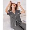 imageEkouaer Women Pajamas Set Button Down Notch Collar Soft Short Sleeve Pjs Set with Long Pant Set Lounge SetDark Gray