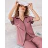 imageEkouaer Women Pajamas Set Button Down Notch Collar Soft Short Sleeve Pjs Set with Long Pant Set Lounge SetDark Pink
