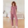 imageEkouaer Women Pajamas Set Button Down Notch Collar Soft Short Sleeve Pjs Set with Long Pant Set Lounge SetDark Pink