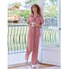 imageEkouaer Women Pajamas Set Button Down Notch Collar Soft Short Sleeve Pjs Set with Long Pant Set Lounge SetDark Pink