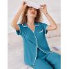 imageEkouaer Women Pajamas Set Button Down Notch Collar Soft Short Sleeve Pjs Set with Long Pant Set Lounge SetGreen