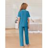 imageEkouaer Women Pajamas Set Button Down Notch Collar Soft Short Sleeve Pjs Set with Long Pant Set Lounge SetGreen
