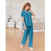 imageEkouaer Women Pajamas Set Button Down Notch Collar Soft Short Sleeve Pjs Set with Long Pant Set Lounge SetGreen