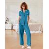 imageEkouaer Women Pajamas Set Button Down Notch Collar Soft Short Sleeve Pjs Set with Long Pant Set Lounge SetGreen