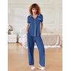 imageEkouaer Women Pajamas Set Button Down Notch Collar Soft Short Sleeve Pjs Set with Long Pant Set Lounge SetIndigo