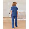 imageEkouaer Women Pajamas Set Button Down Notch Collar Soft Short Sleeve Pjs Set with Long Pant Set Lounge SetIndigo