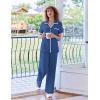 imageEkouaer Women Pajamas Set Button Down Notch Collar Soft Short Sleeve Pjs Set with Long Pant Set Lounge SetIndigo