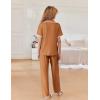 imageEkouaer Women Pajamas Set Button Down Notch Collar Soft Short Sleeve Pjs Set with Long Pant Set Lounge SetKhaki