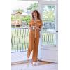 imageEkouaer Women Pajamas Set Button Down Notch Collar Soft Short Sleeve Pjs Set with Long Pant Set Lounge SetKhaki