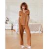 imageEkouaer Women Pajamas Set Button Down Notch Collar Soft Short Sleeve Pjs Set with Long Pant Set Lounge SetKhaki