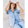 imageEkouaer Women Pajamas Set Button Down Notch Collar Soft Short Sleeve Pjs Set with Long Pant Set Lounge SetLight Blue