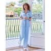 imageEkouaer Women Pajamas Set Button Down Notch Collar Soft Short Sleeve Pjs Set with Long Pant Set Lounge SetLight Blue