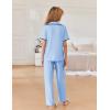 imageEkouaer Women Pajamas Set Button Down Notch Collar Soft Short Sleeve Pjs Set with Long Pant Set Lounge SetLight Blue