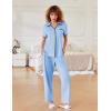 imageEkouaer Women Pajamas Set Button Down Notch Collar Soft Short Sleeve Pjs Set with Long Pant Set Lounge SetLight Blue