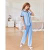 imageEkouaer Women Pajamas Set Button Down Notch Collar Soft Short Sleeve Pjs Set with Long Pant Set Lounge SetLight Blue