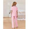 imageEkouaer Women Pajamas Set Button Down Notch Collar Soft Short Sleeve Pjs Set with Long Pant Set Lounge SetLight Pink