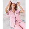 imageEkouaer Women Pajamas Set Button Down Notch Collar Soft Short Sleeve Pjs Set with Long Pant Set Lounge SetLight Pink