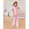 imageEkouaer Women Pajamas Set Button Down Notch Collar Soft Short Sleeve Pjs Set with Long Pant Set Lounge SetLight Pink