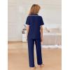 imageEkouaer Women Pajamas Set Button Down Notch Collar Soft Short Sleeve Pjs Set with Long Pant Set Lounge SetNavy Blue
