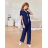 imageEkouaer Women Pajamas Set Button Down Notch Collar Soft Short Sleeve Pjs Set with Long Pant Set Lounge SetNavy Blue