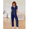 imageEkouaer Women Pajamas Set Button Down Notch Collar Soft Short Sleeve Pjs Set with Long Pant Set Lounge SetNavy Blue