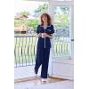 imageEkouaer Women Pajamas Set Button Down Notch Collar Soft Short Sleeve Pjs Set with Long Pant Set Lounge SetNavy Blue