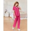 imageEkouaer Women Pajamas Set Button Down Notch Collar Soft Short Sleeve Pjs Set with Long Pant Set Lounge SetPink