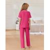 imageEkouaer Women Pajamas Set Button Down Notch Collar Soft Short Sleeve Pjs Set with Long Pant Set Lounge SetPink