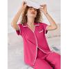 imageEkouaer Women Pajamas Set Button Down Notch Collar Soft Short Sleeve Pjs Set with Long Pant Set Lounge SetPink