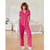 imageEkouaer Women Pajamas Set Button Down Notch Collar Soft Short Sleeve Pjs Set with Long Pant Set Lounge SetPink