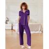 imageEkouaer Women Pajamas Set Button Down Notch Collar Soft Short Sleeve Pjs Set with Long Pant Set Lounge SetPurple